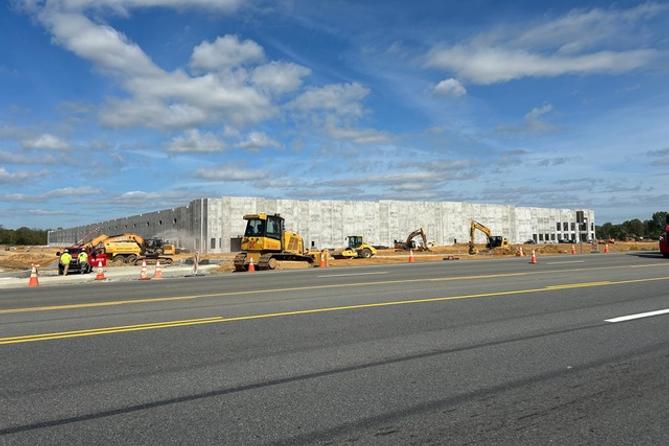 A warehouse under construction at Route 222 and Evans Road in Berks County, PA.