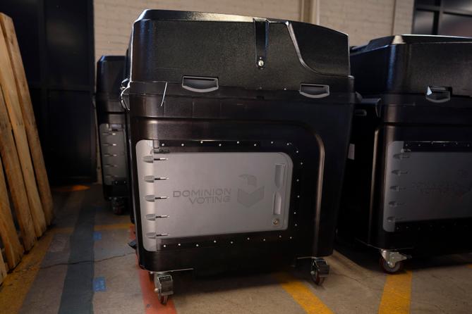 A Dominion Voting ballot scanner is seen in Luzerne County's warehouse in Wilkes-Barre, PA, Wednesday, Sept. 13, 2023.