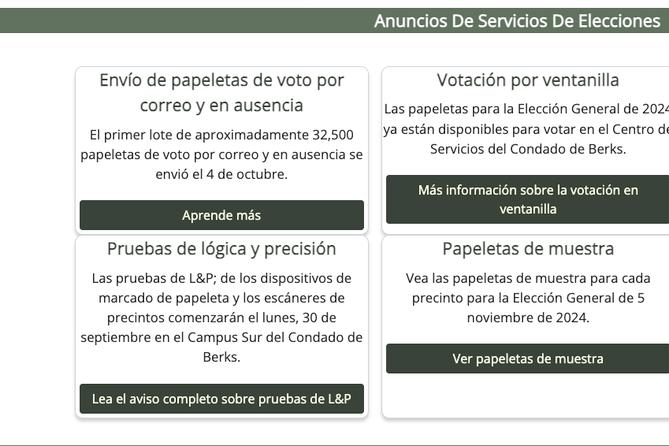 How Berks County's Spanish-language elections website appeared in September 2025. How Berks County's Spanish-language elections website appeared in September 2025.