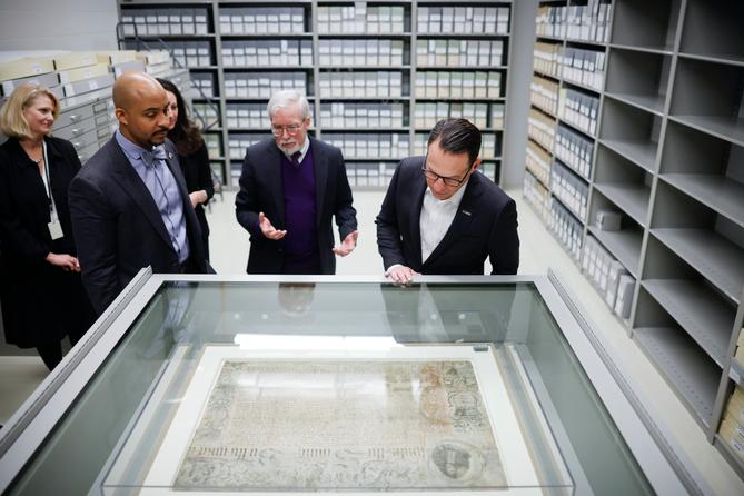 Gov. Josh Shapiro joined Pennsylvania Historical & Museum Commission officials at the State Archives building in 2023.