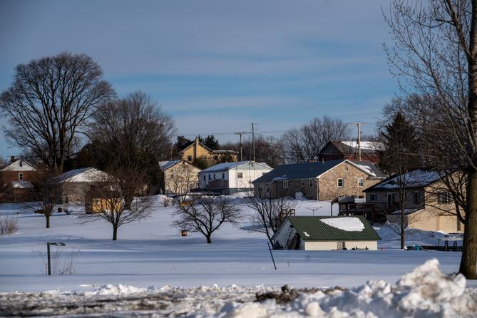 A view of homes from the Upper Bern Township building near Shartlesville, Pennsylvania, Feb. 9, 2026.
