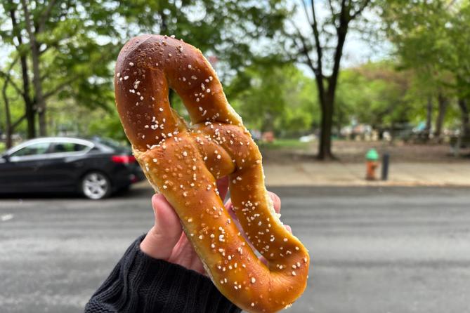 A fresh-baked pretzel from Philly Pretzel Factory