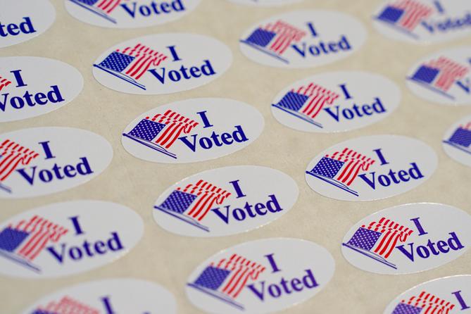“I Voted” stickers are shown on May 19, 2026, In Quakertown, Bucks County, Pennsylvania. “I Voted” stickers are shown on May 19, 2026, In Quakertown, Bucks County, Pennsylvania.