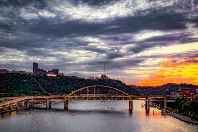 A panoramic view of a Pittsburgh bridge on a cloudy day A panoramic view of a Pittsburgh bridge on a cloudy day