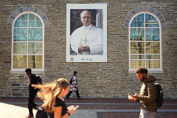 Students walk past an image of Pope Leo XIV at Villanova University in Villanova, Pa., Wednesday, Oct. 21, 2026. Students walk past an image of Pope Leo XIV at Villanova University in Villanova, Pa., Wednesday, Oct. 21, 2026.
