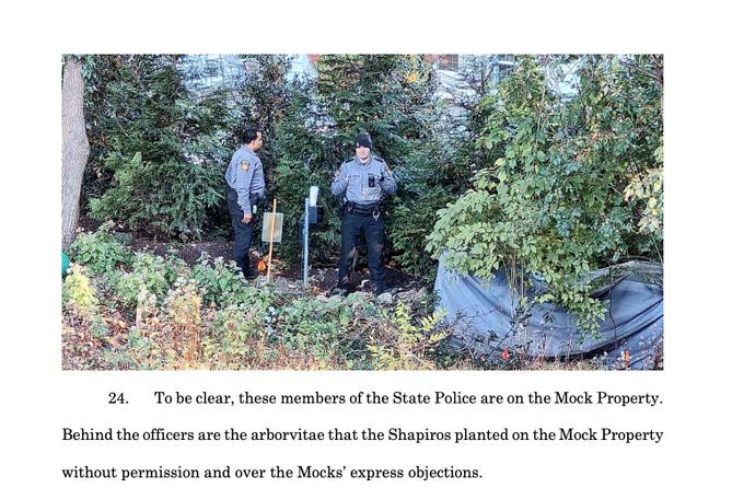 In their lawsuit, the Mocks included a photo they claim shows State Police “patrolling and occupying” their property.
