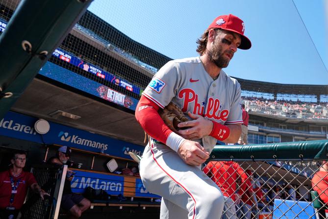 Philadelphia Phillies' Bryce Harper speaks with members of the media during the MLB baseball All-Star Week, Monday, July 13, 2026, in Philadelphia. Philadelphia Phillies' Bryce Harper speaks with members of the media during the MLB baseball All-Star Week, Monday, July 13, 2026, in Philadelphia.