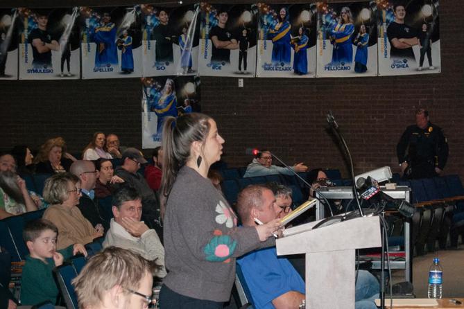 Tamara Misewicz-Healey speaks at a town hall meeting about proposed data centers in Archbald, Pennsylvania.