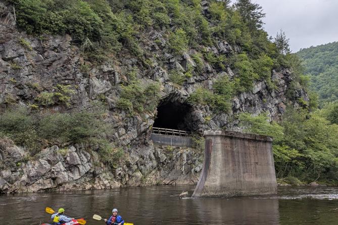 People kayak on the Lehigh River outside Jim Thorpe. People kayak on the Lehigh River outside Jim Thorpe.