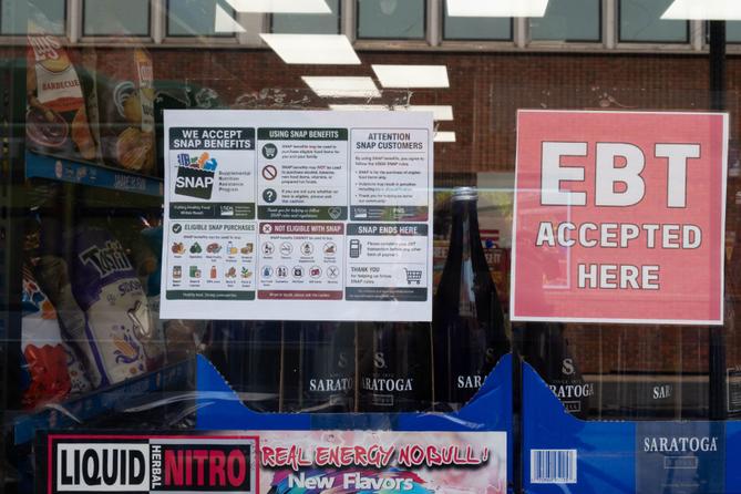 A sign at a store in Downtown Pittsburgh on Monday, July 27, 2026 indicating the business accepts SNAP cards.