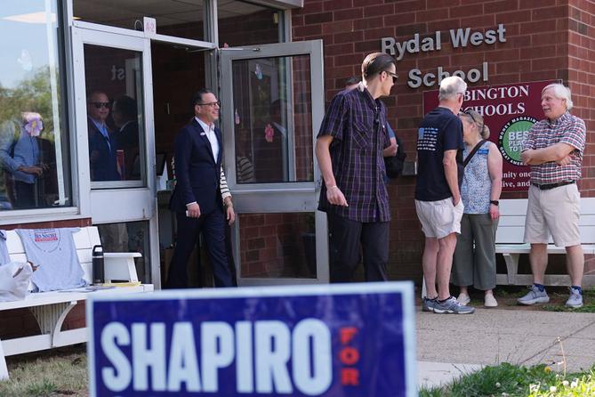 Pennsylvania Gov. Josh Shapiro walks out of his polling place in Rydal, Pa., Tuesday, May 19, 2026. Pennsylvania Gov. Josh Shapiro walks out of his polling place in Rydal, Pa., Tuesday, May 19, 2026.