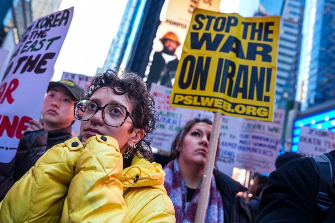 People march while taking part in a protest against the U.S.-Israeli war with Iran, and against conflict in Lebanon, Wednesday, April 8, 2026, in New York. People march while taking part in a protest against the U.S.-Israeli war with Iran, and against conflict in Lebanon, Wednesday, April 8, 2026, in New York.