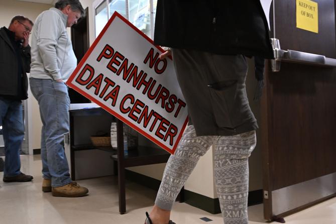 People attend an East Vincent Township supervisors’ meeting where an agenda item involved a data center proposal at the former Pennhurst State Hospital grounds.