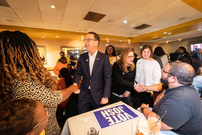 Josh Shapiro at the Election Day lunch at Relish, in Philadelphia, Tuesday, November 8, 2022.