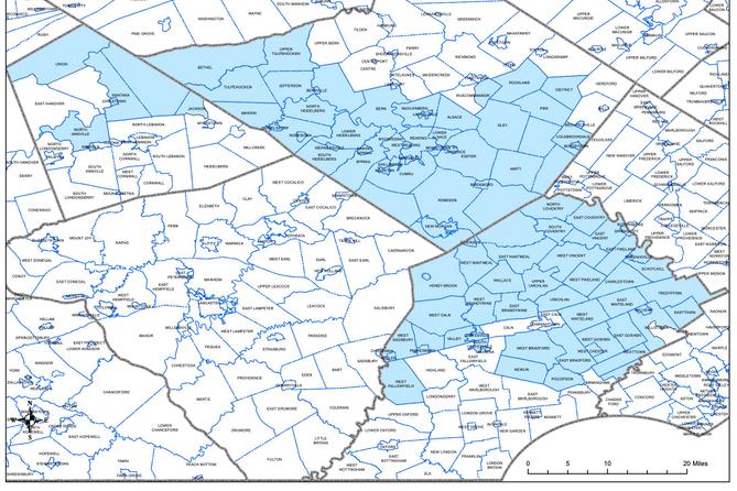 Proposed District 5 shows the consequence of prioritizing equal population and minimizing splits. The district is not compact and stretches across several counties.