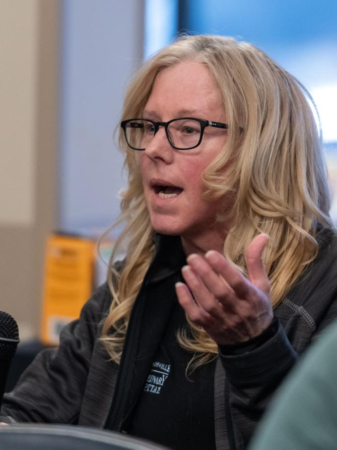 During a public forum hosted by Spotlight PA in April 2025, Beth Nazaryk talks about the overdose death of her daughter.
